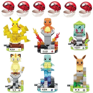 Lot de 6 Lego Pokémon Miaouss Pikachu Bulbizarre Evoli Carapuce et Salamèche
